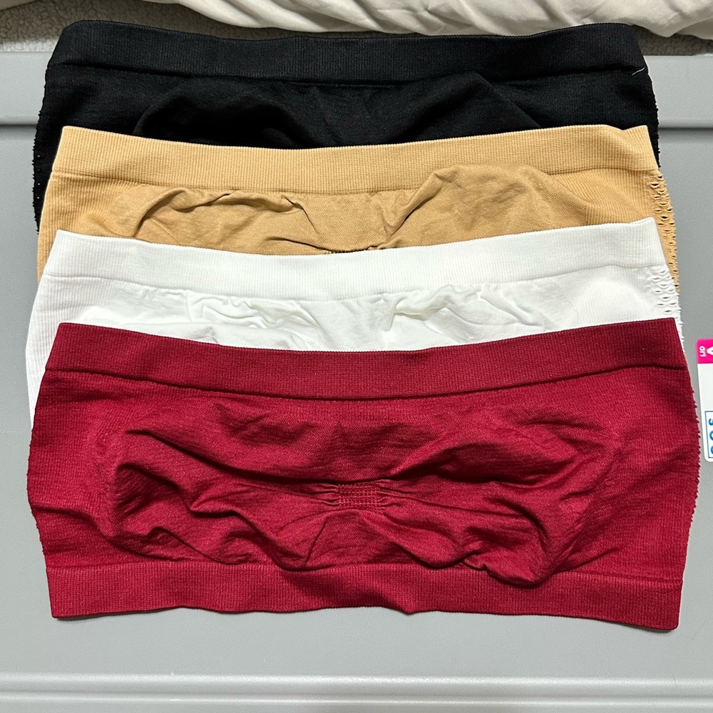 Set of Four Bandeau Tops in Black, Gold, White, and Red